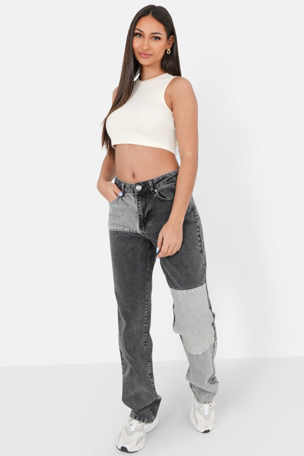 Sixth June Jean Patchwork Large Gris Foncé