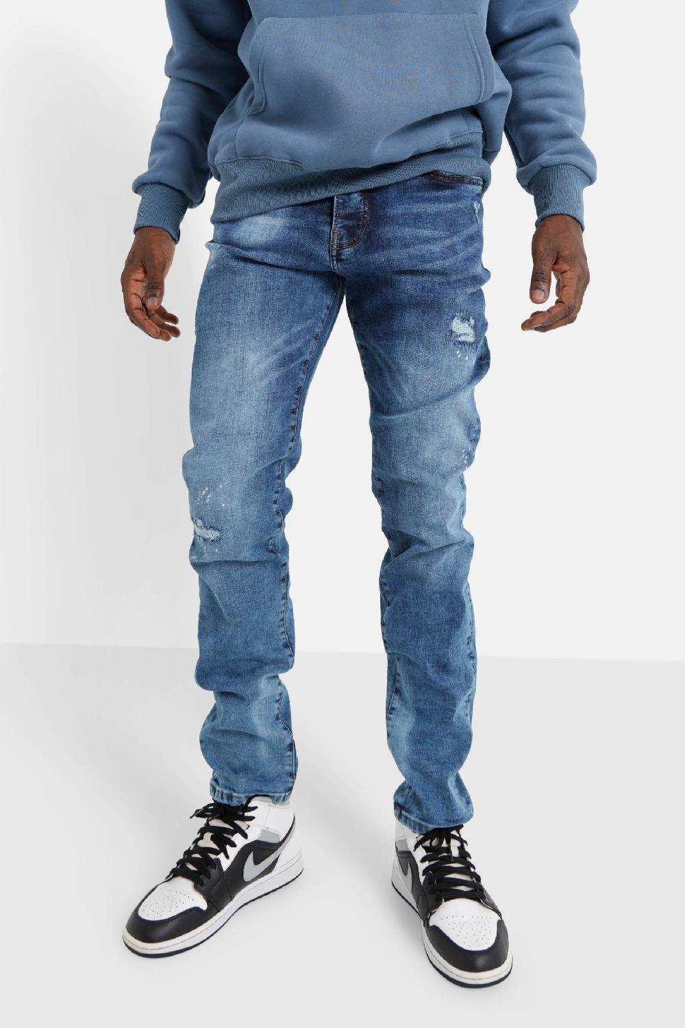 sixth june Jean slim délavé griffé Bleu