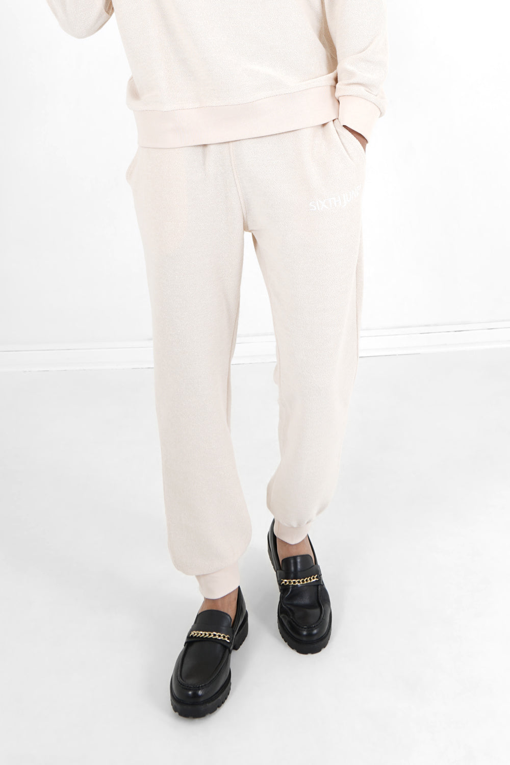 sixth june Jogging tissu bouclette Blanc cassé