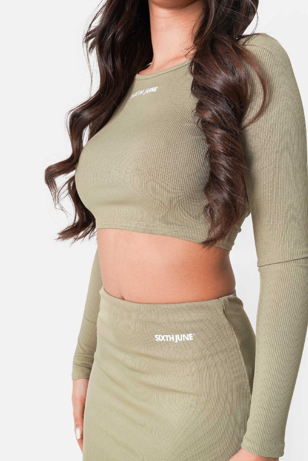 Sixth June Jupe Maxi Côtelée Vert Kaki