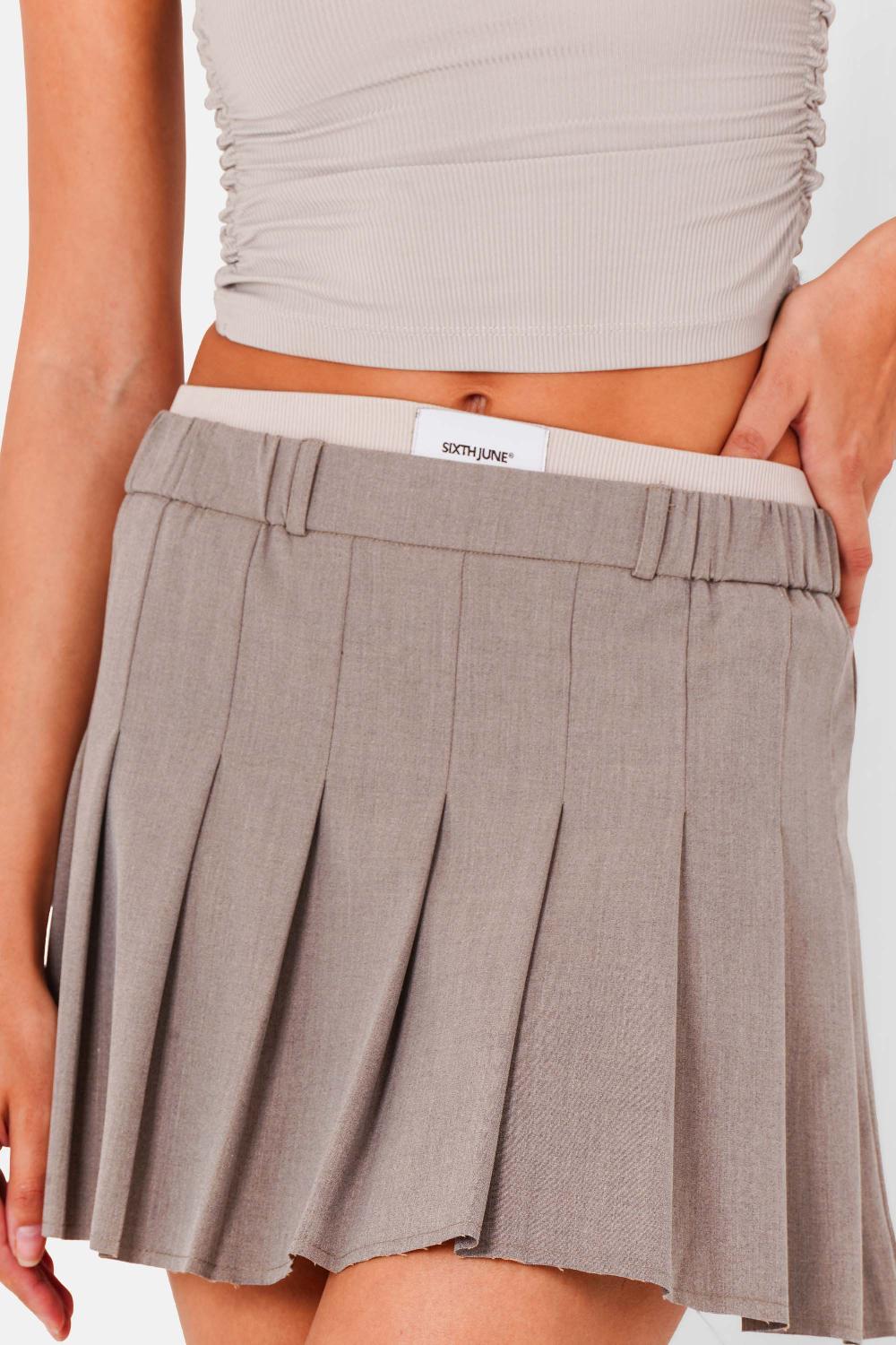 Sixth June Jupe Plissée Double Ceinture Gris