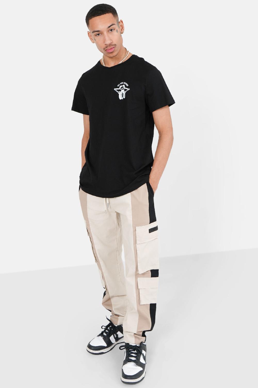 Sixth June Pantalon Cargo Bicolore Bandes Beige