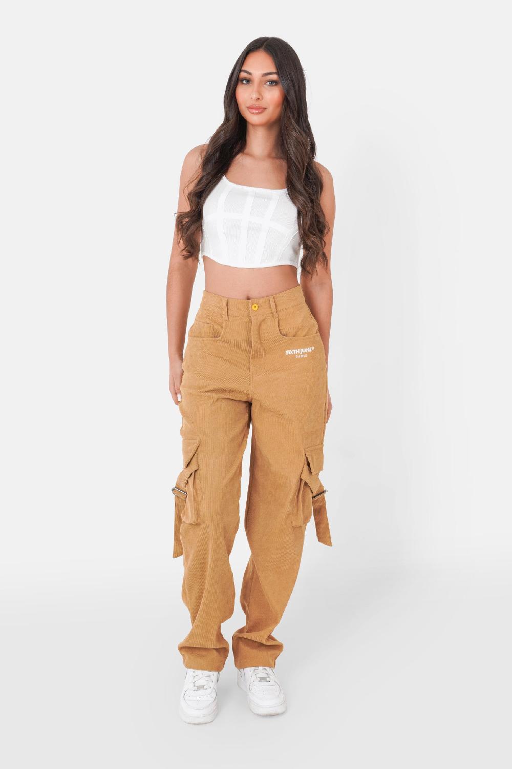 Sixth June Pantalon Cargo Côtelé Beige