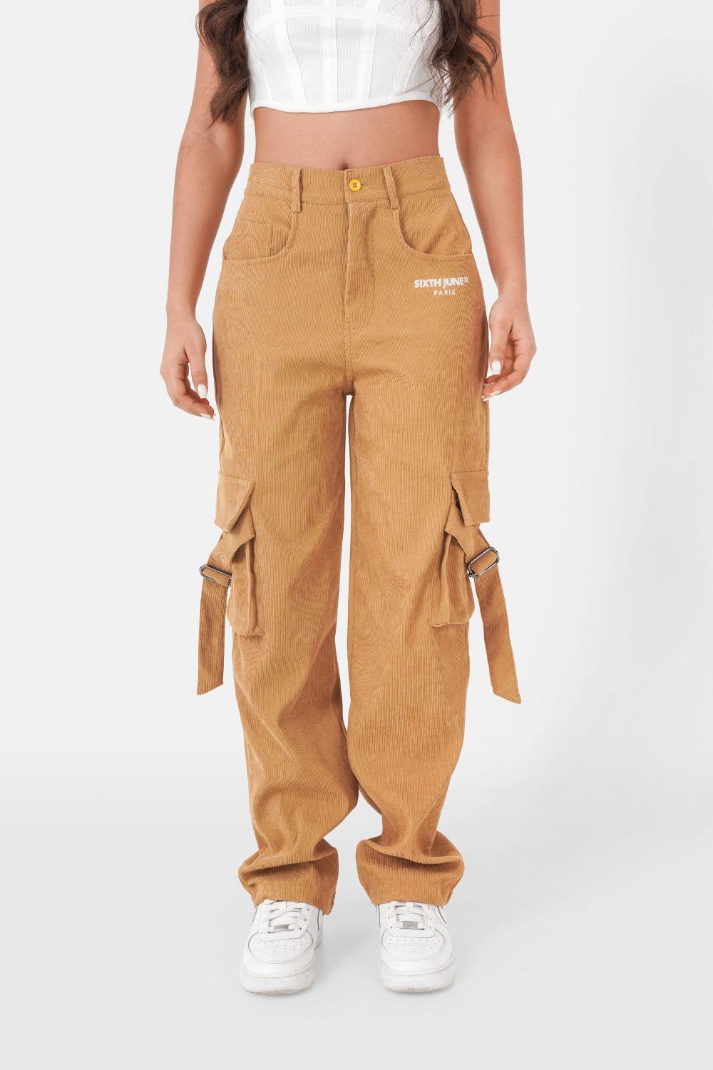 sixth june Pantalon cargo côtelé Beige