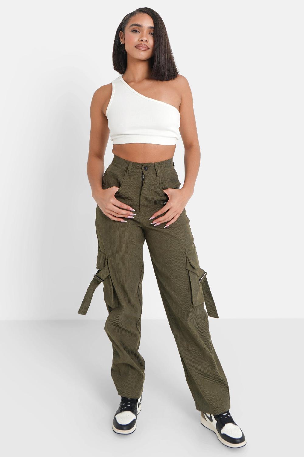 Sixth June Pantalon Cargo Côtelé Vert Foncé