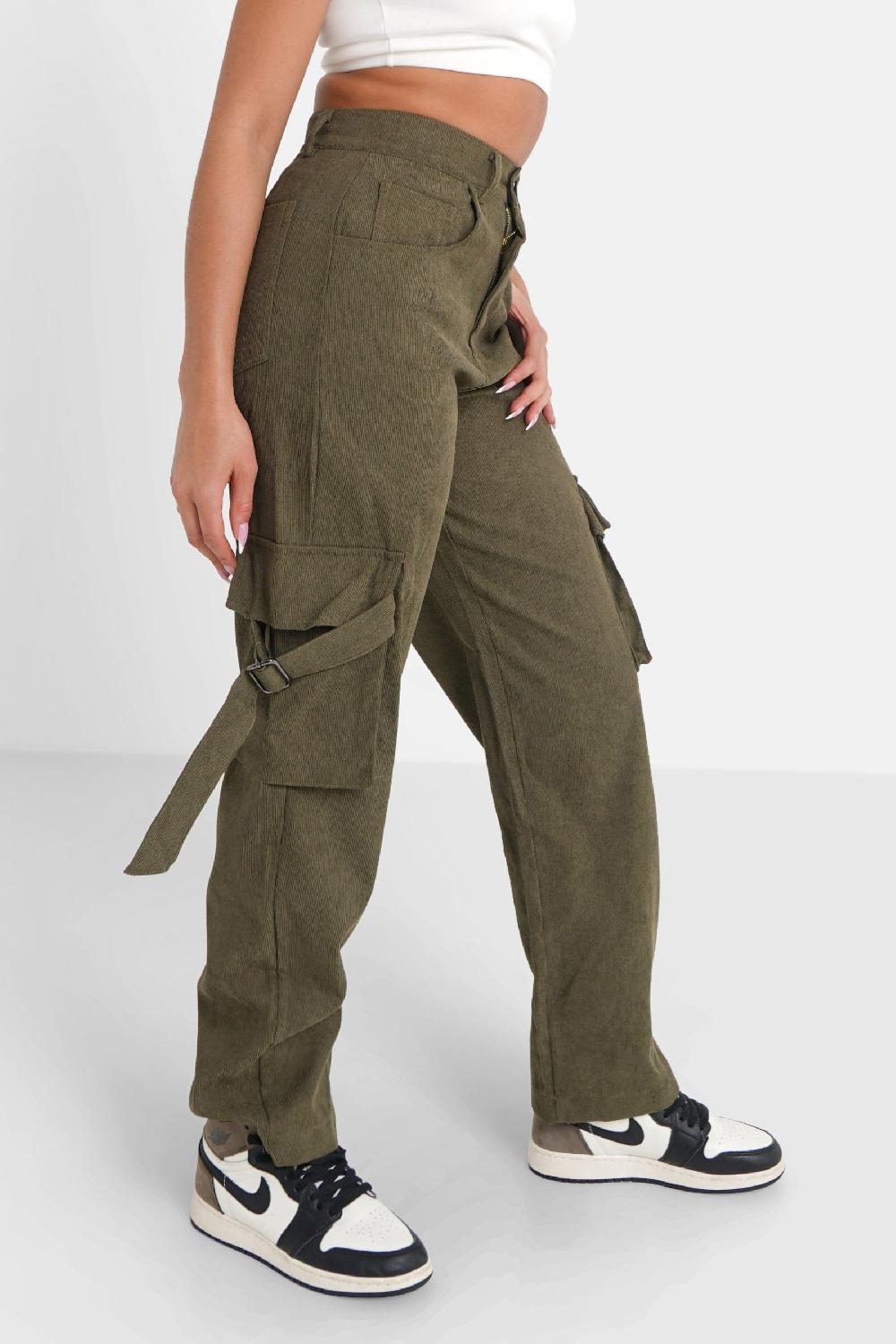 Sixth June Pantalon Cargo Côtelé Vert Foncé