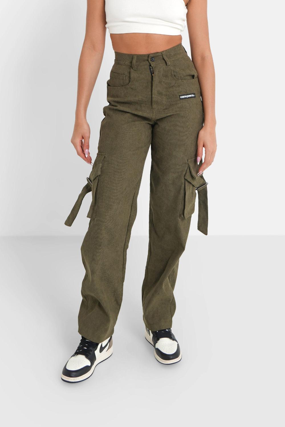 sixth june Pantalon cargo côtelé Vert foncé