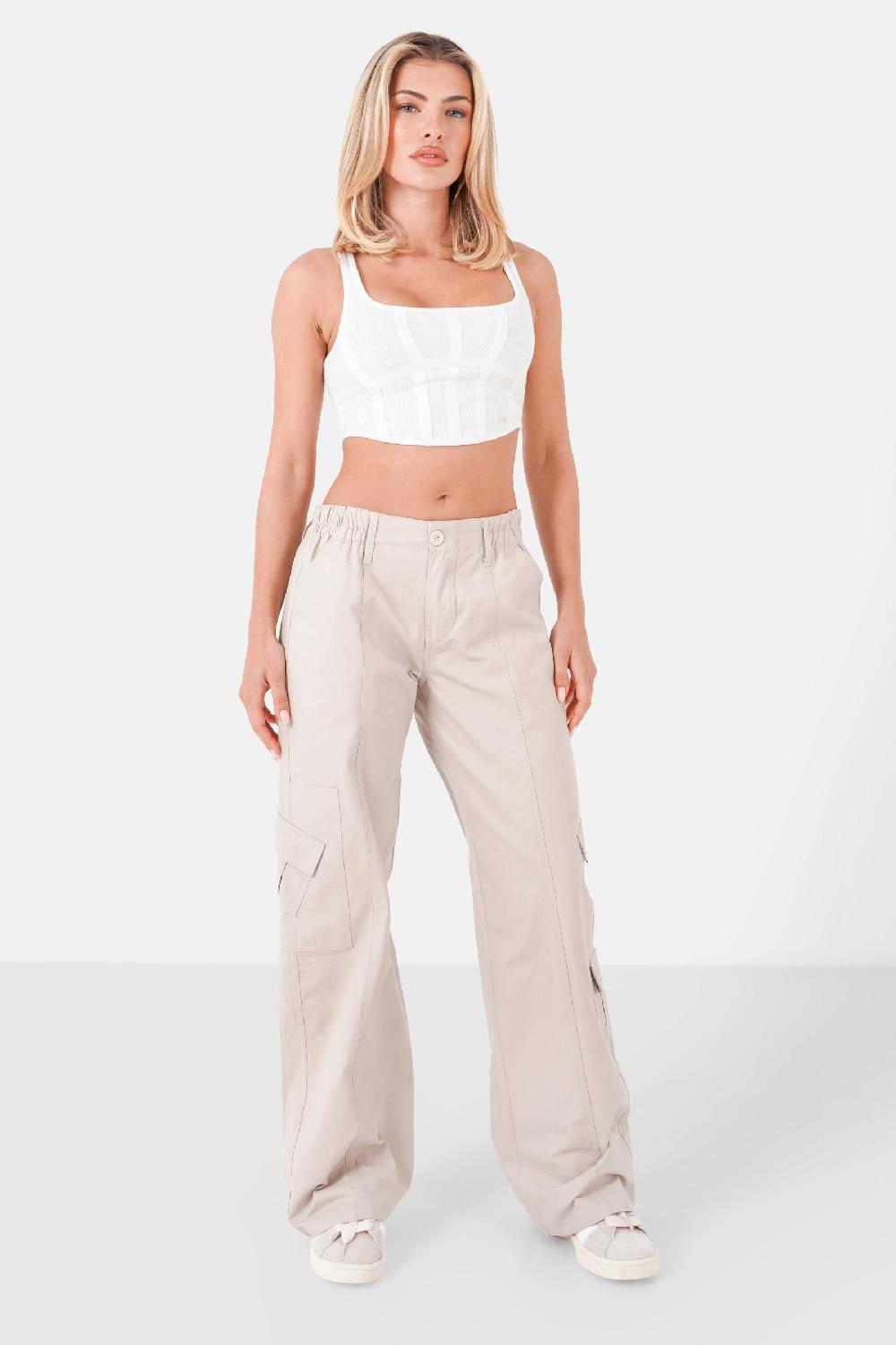 Sixth June Pantalon Cargo Droit Beige