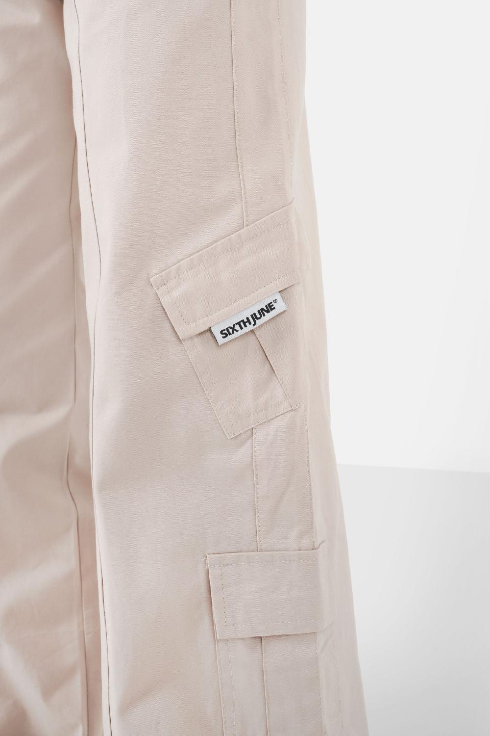 Sixth June Pantalon Cargo Droit Beige