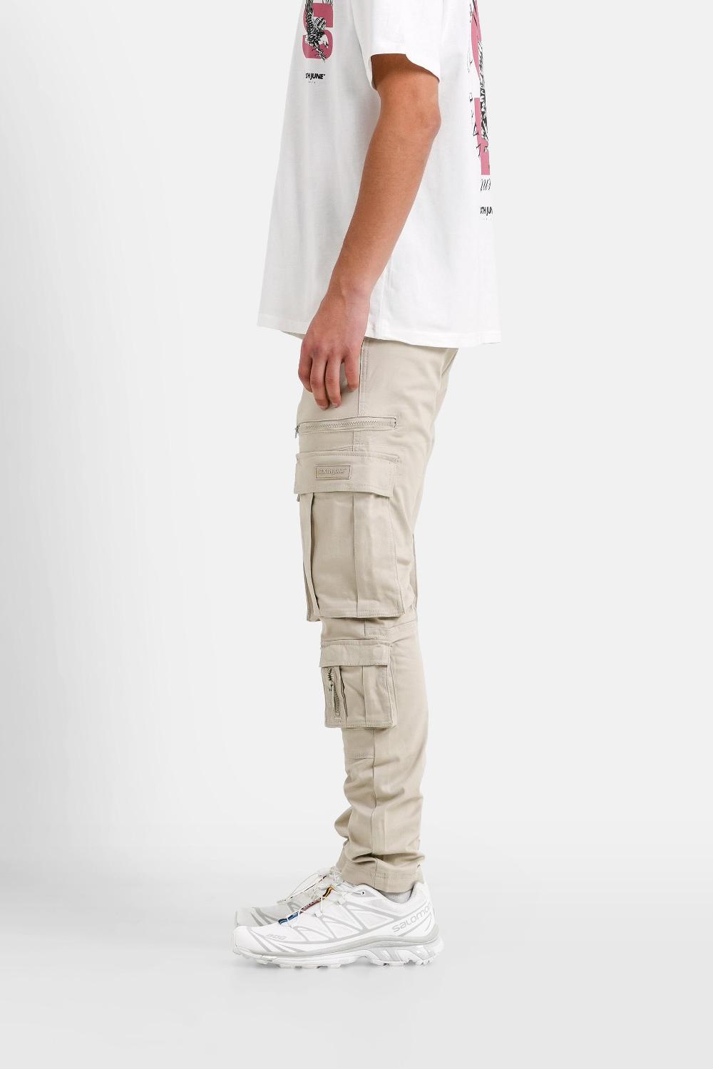 Sixth June Pantalon Cargo Multi Poche Beige