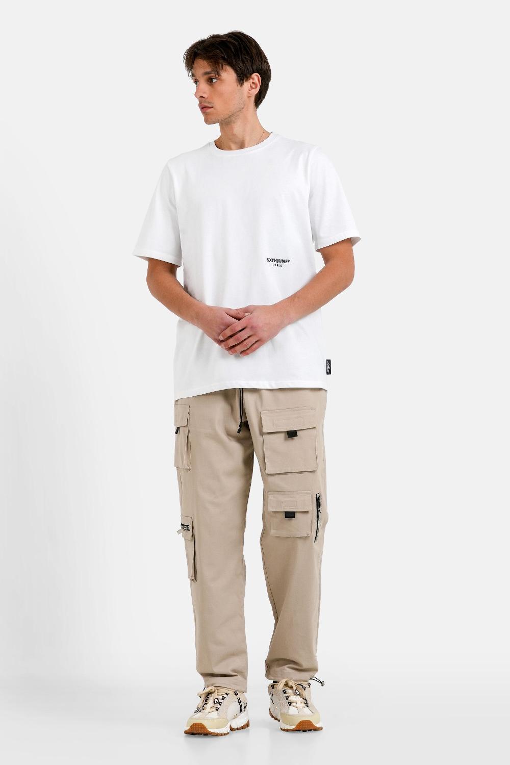 Sixth June Pantalon Cargo Multi Poches Twill Beige