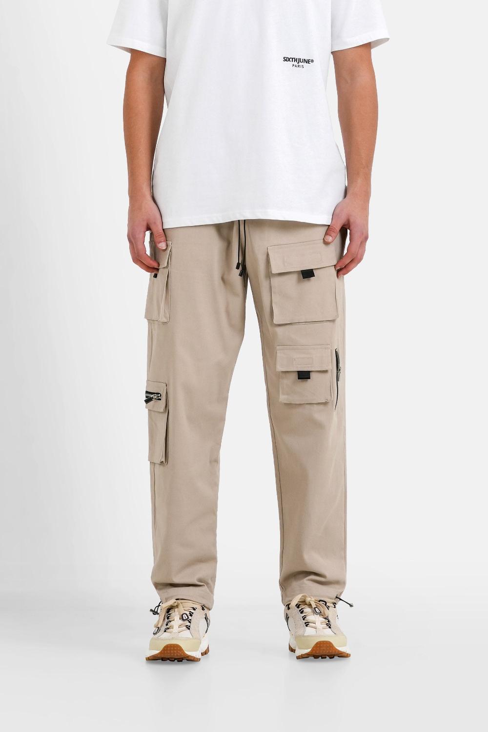 sixth june Pantalon cargo multi poches twill Beige