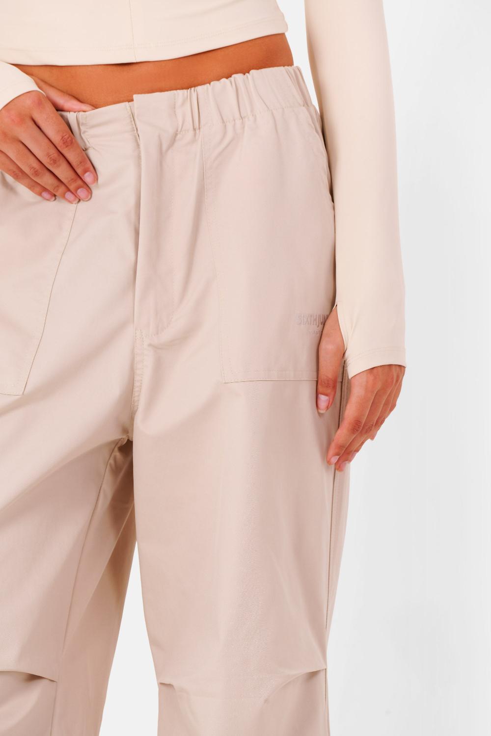 Sixth June Pantalon Cargo Parachute Brodé Beige