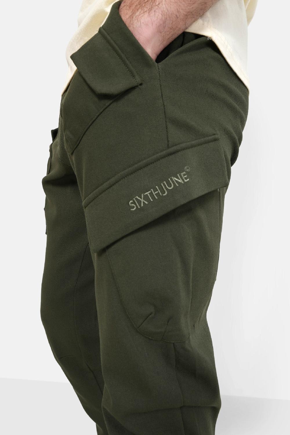 Sixth June Pantalon Cargo Poches Avant Vert Kaki
