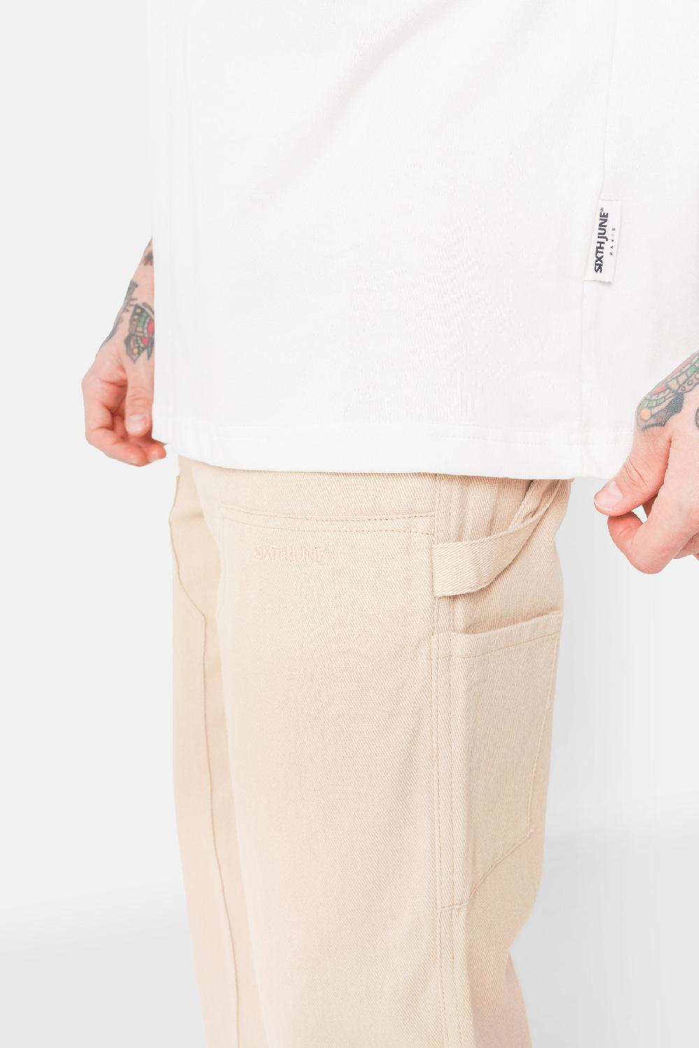 Sixth June Pantalon Carpenter Poches Beige Clair