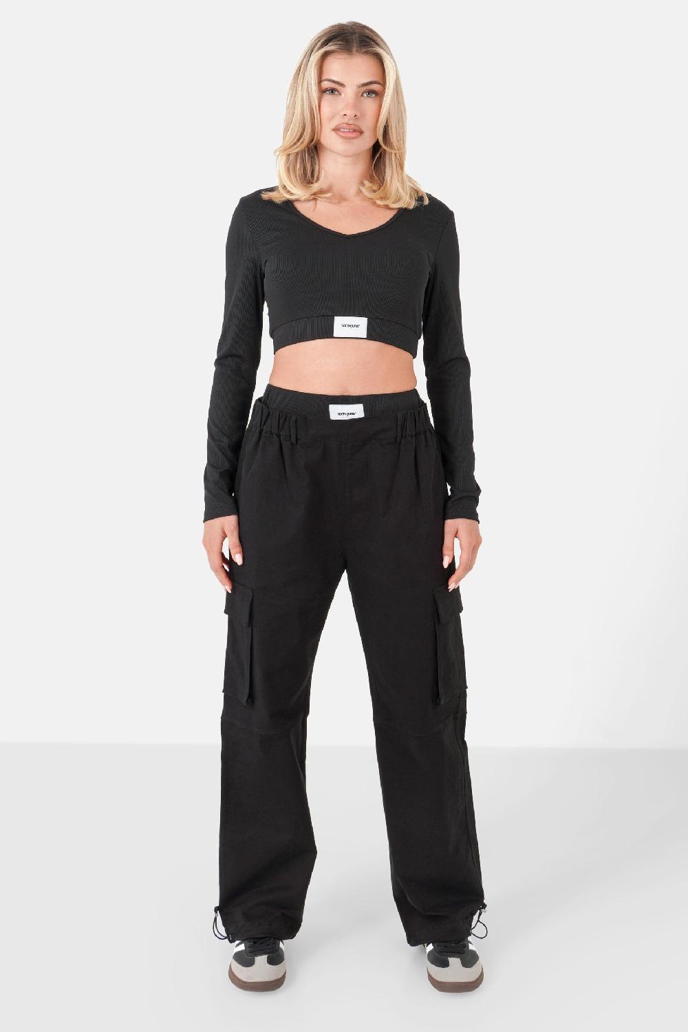 Sixth June Pantalon Double Taille Cargo Noir