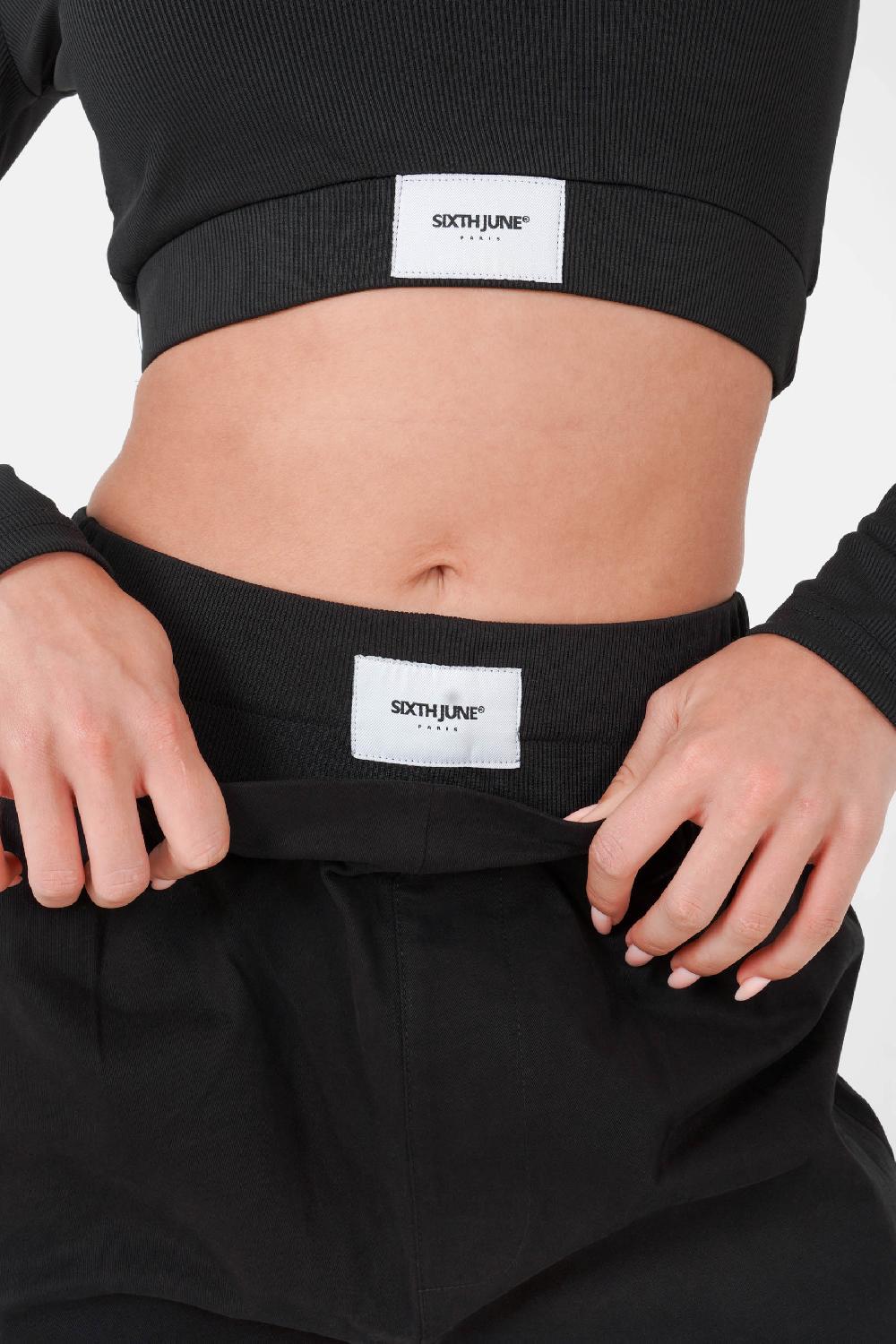 Sixth June Pantalon Double Taille Cargo Noir