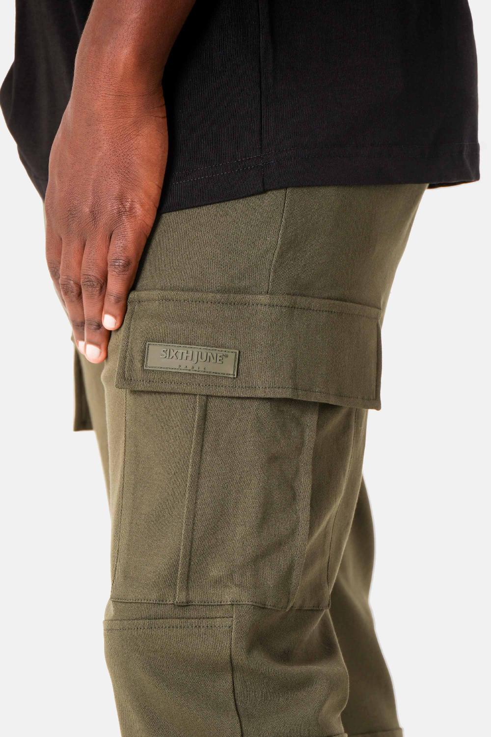 Sixth June Pantalon Droit Poches Cargo Vert Kaki