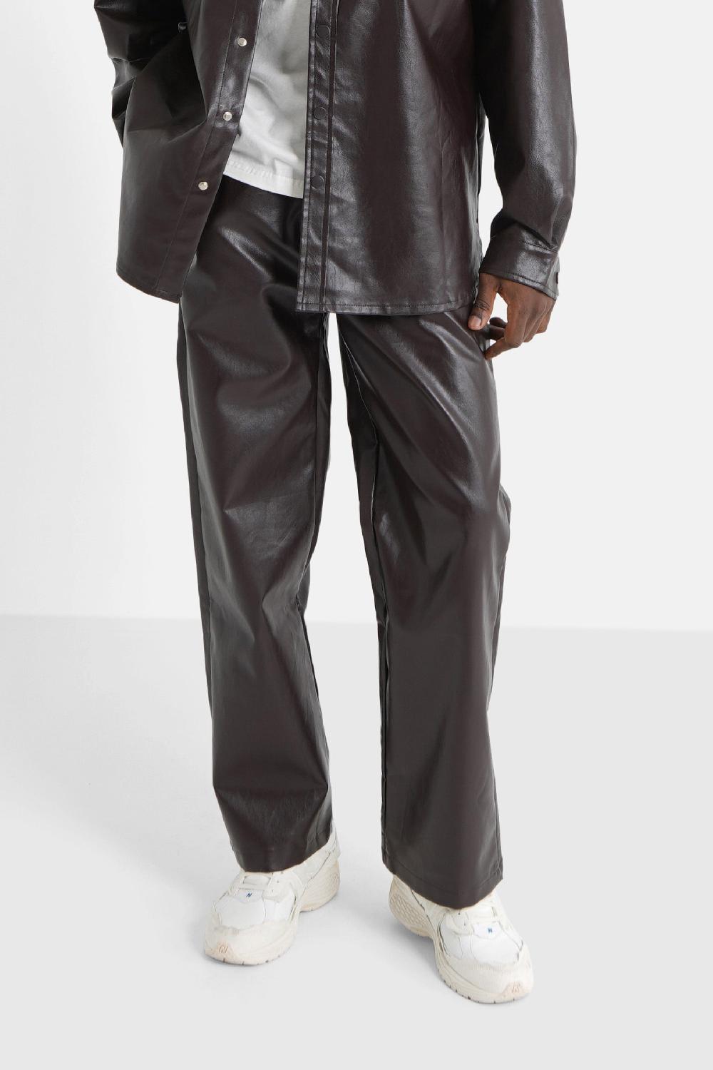 sixth june Pantalon droit simili cuir Marron foncé