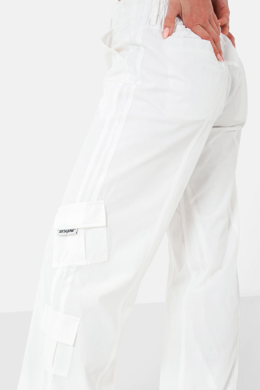 Sixth June Pantalon Fluide Doublé Cargo Blanc