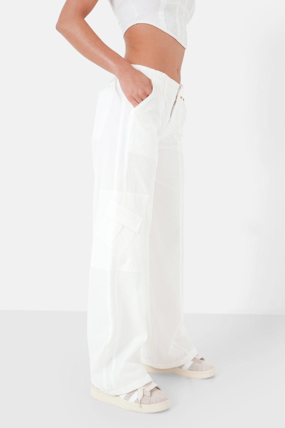 Sixth June Pantalon Fluide Doublé Cargo Blanc