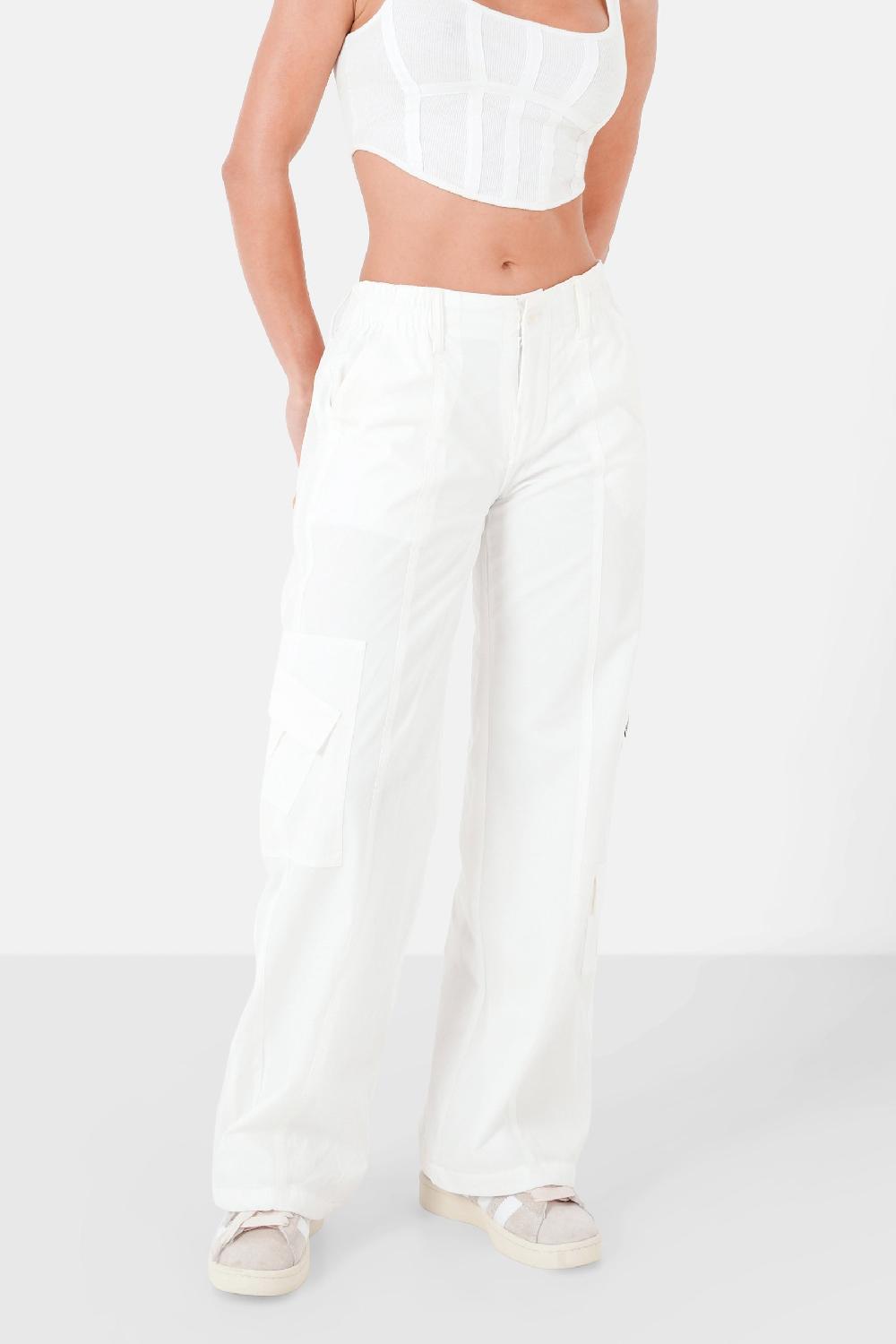 sixth june Pantalon fluide doublé cargo Blanc
