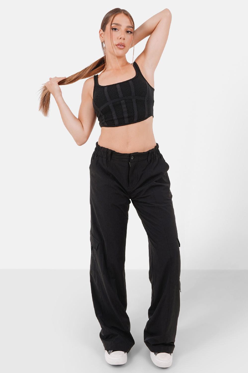 Sixth June Pantalon Fluide Doublé Cargo Noir