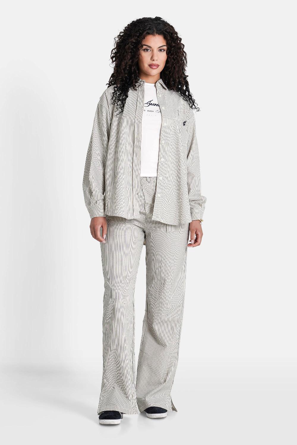 Sixth June Pantalon Fluide Rayé Beige