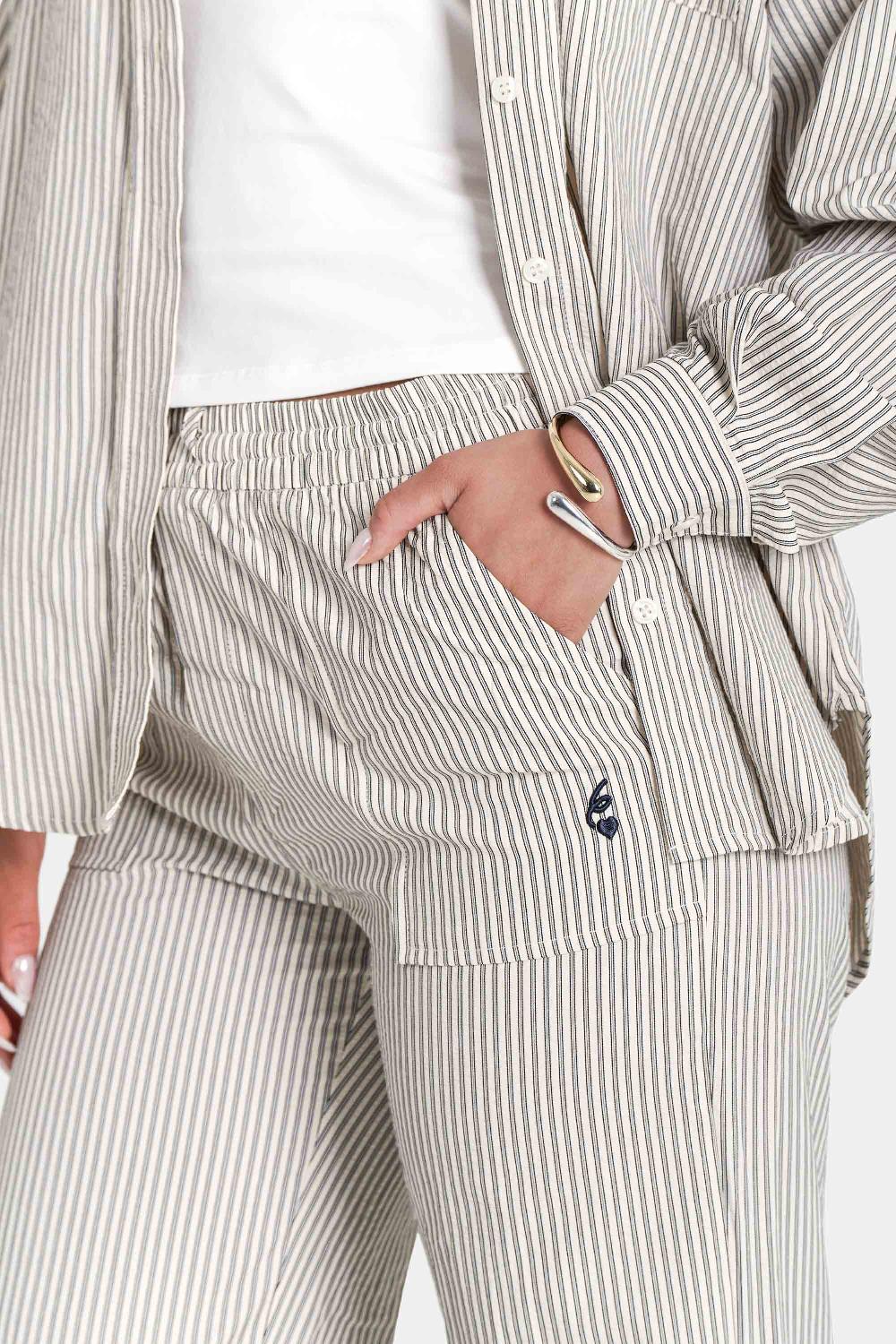 Sixth June Pantalon Fluide Rayé Beige