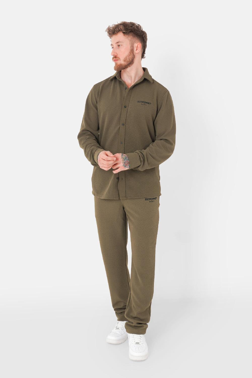 Sixth June Pantalon Fluide Texturé Vert Kaki