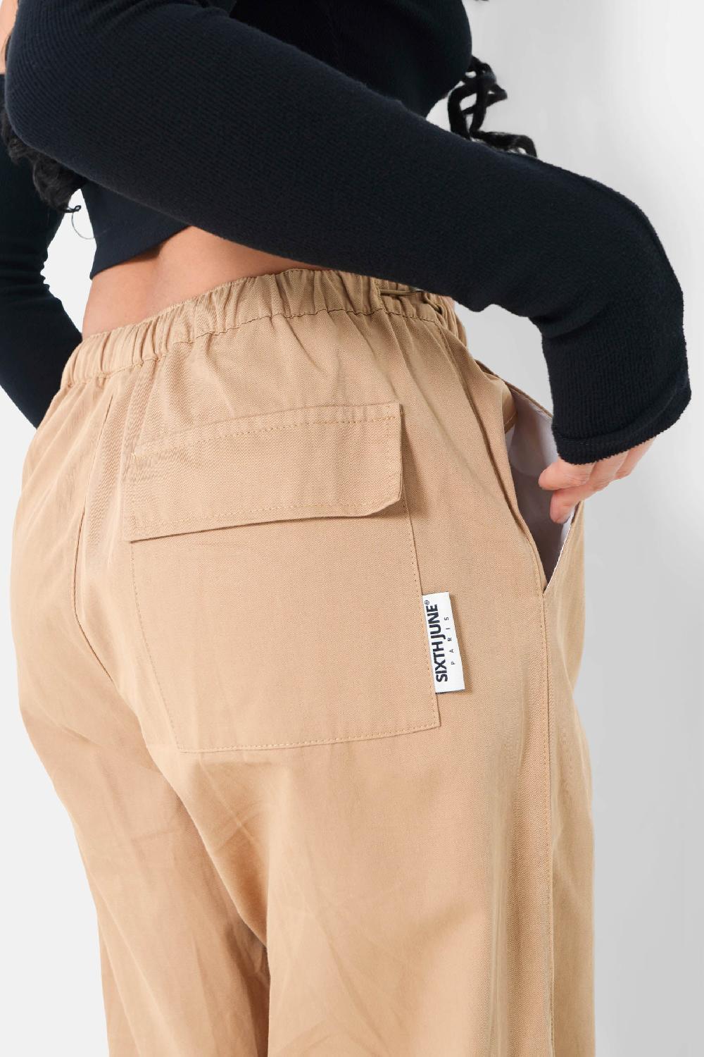 Sixth June Pantalon Parachute Logo Beige