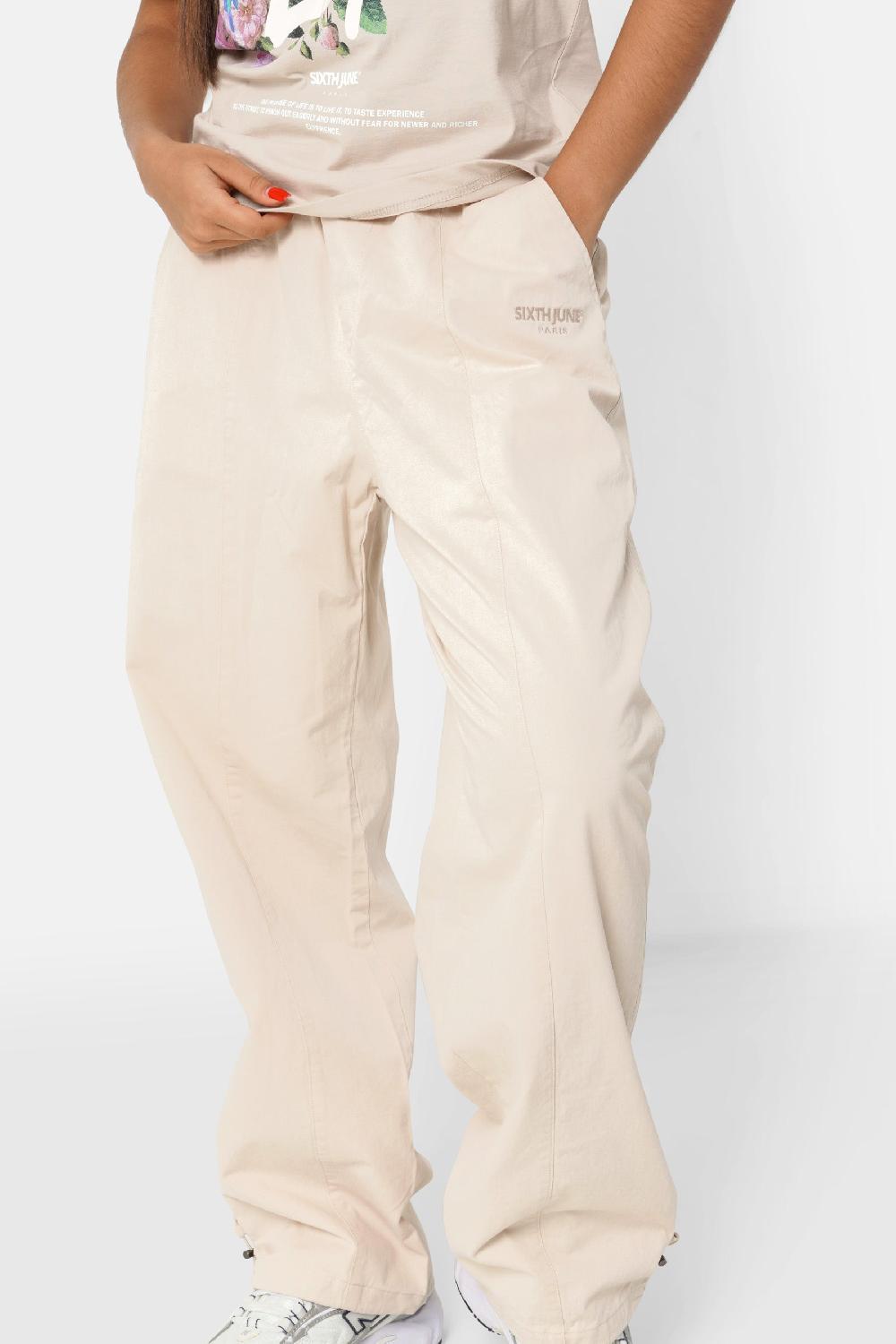 Sixth June Pantalon Parachute Logo Beige Clair