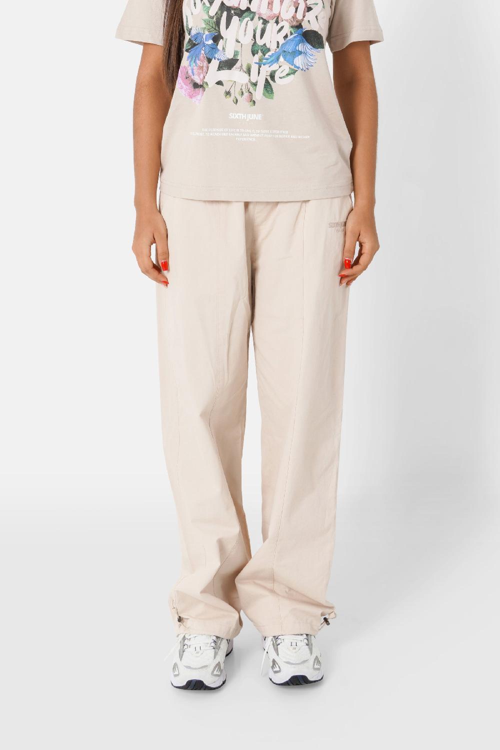 sixth june Pantalon parachute logo Beige clair