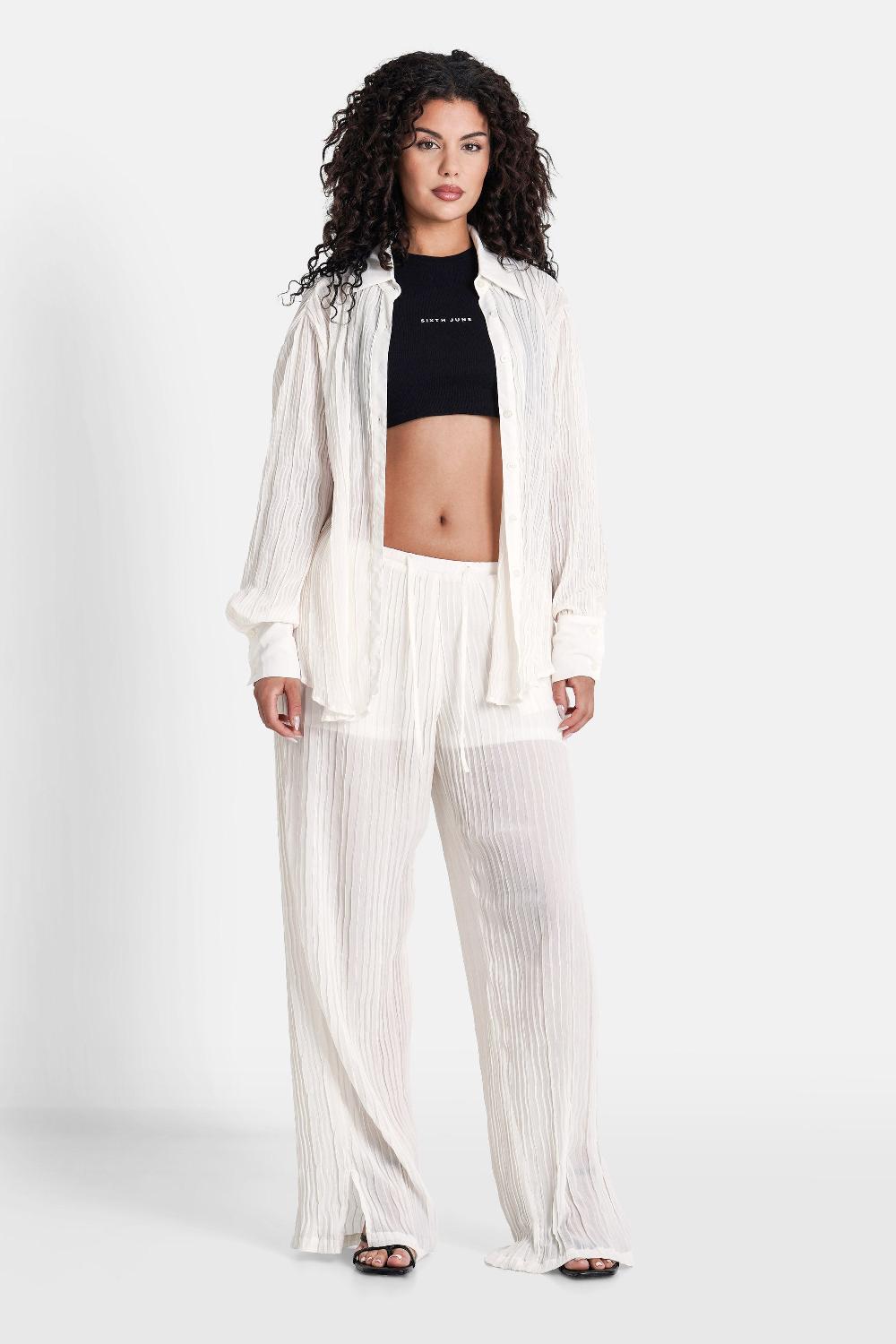 Sixth June Pantalon Plissé Fluide Blanc