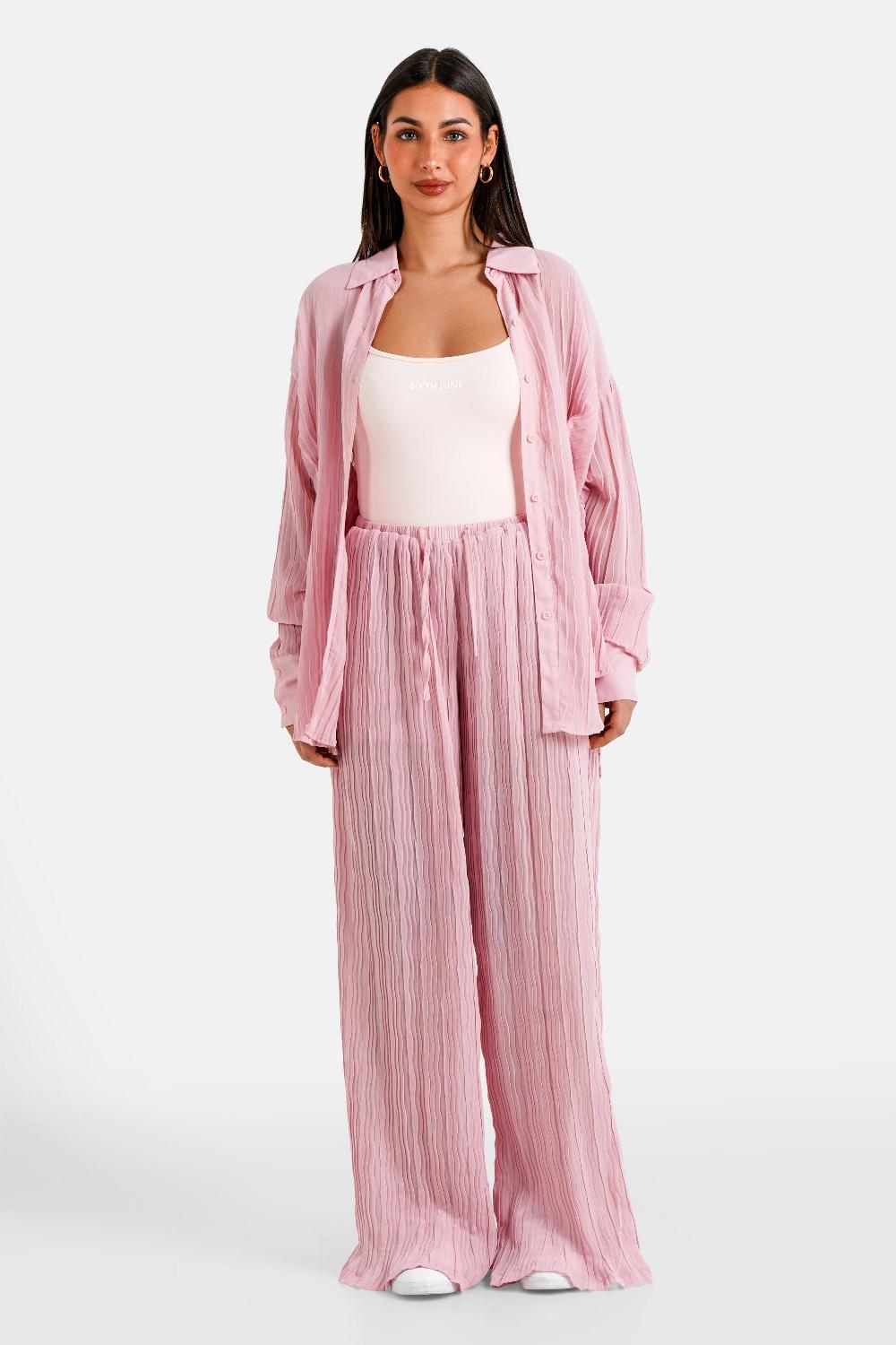Sixth June Pantalon Plissé Fluide Rose