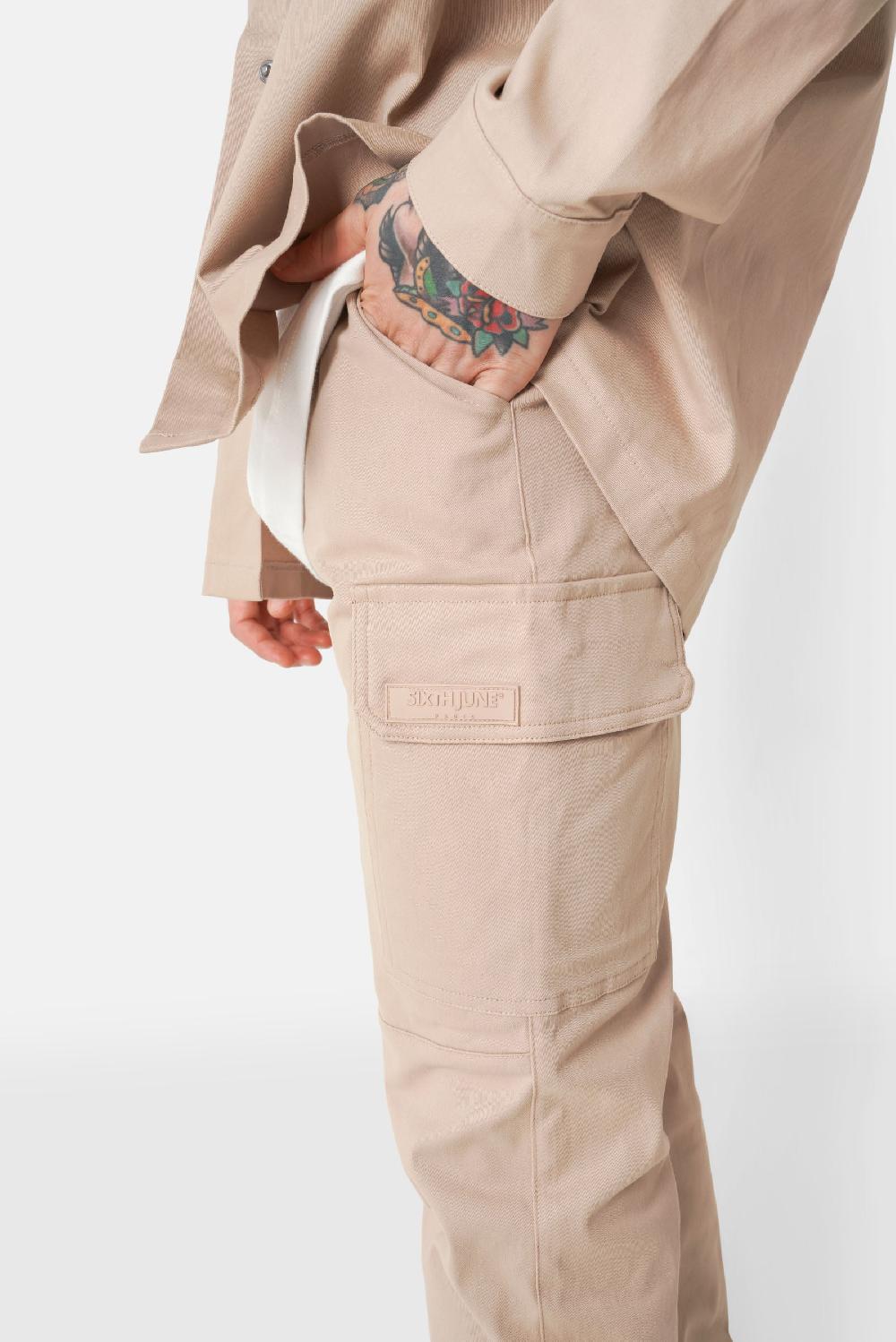 Sixth June Pantalon Poches Cargo Cordons Beige