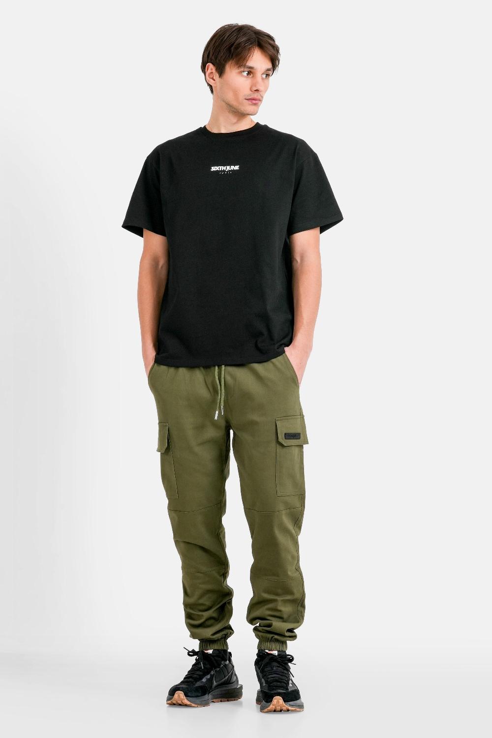 Sixth June Pantalon Poches Cargo Cordons Vert Kaki