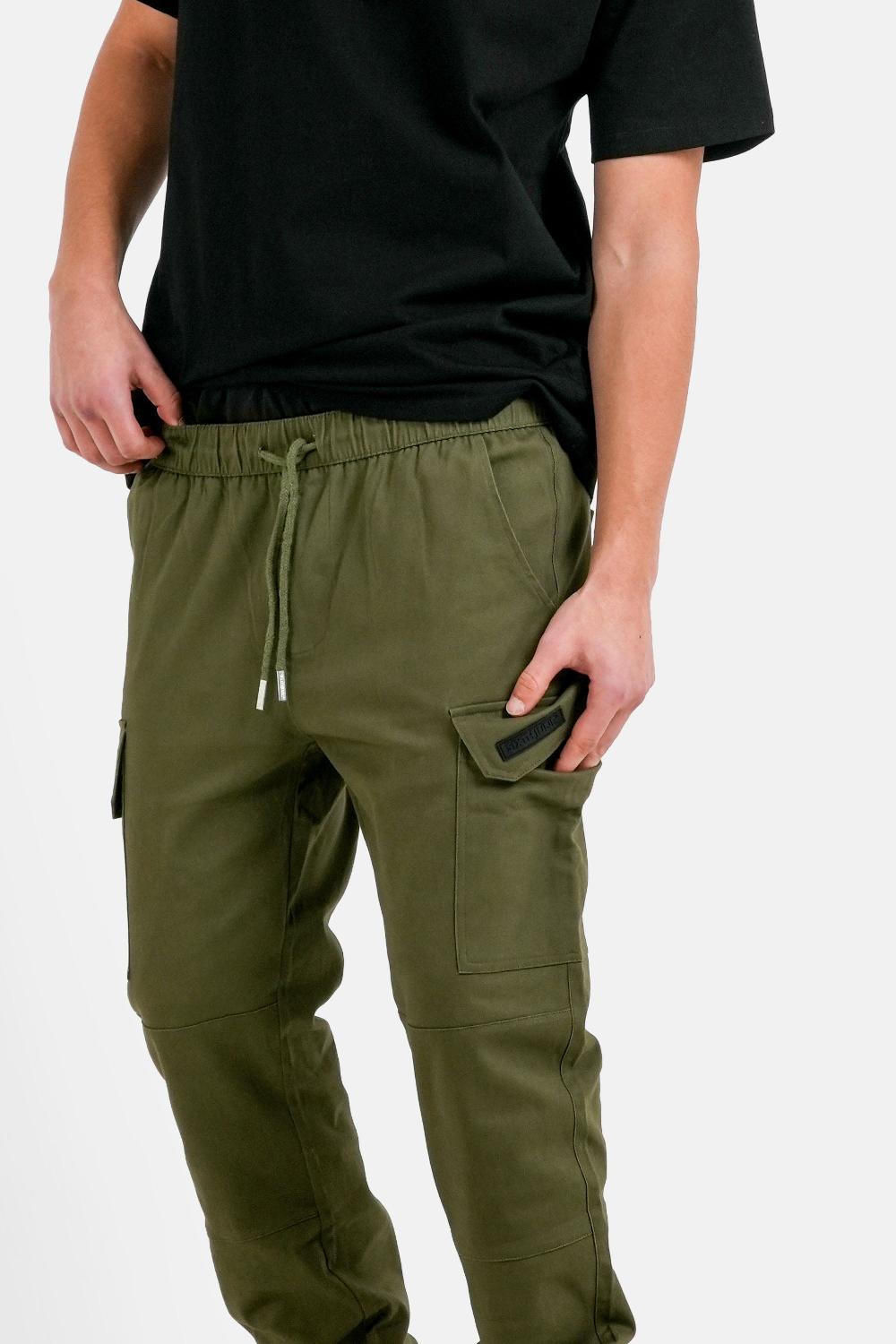 Sixth June Pantalon Poches Cargo Cordons Vert Kaki