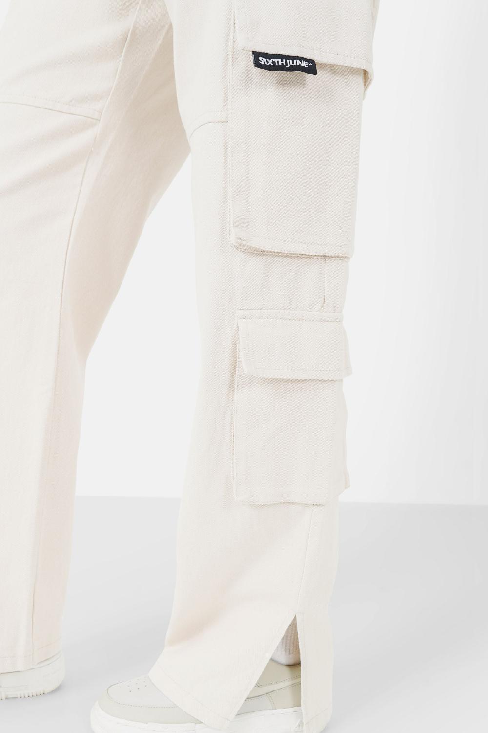 Sixth June Pantalon Poches Cargo Droit Beige