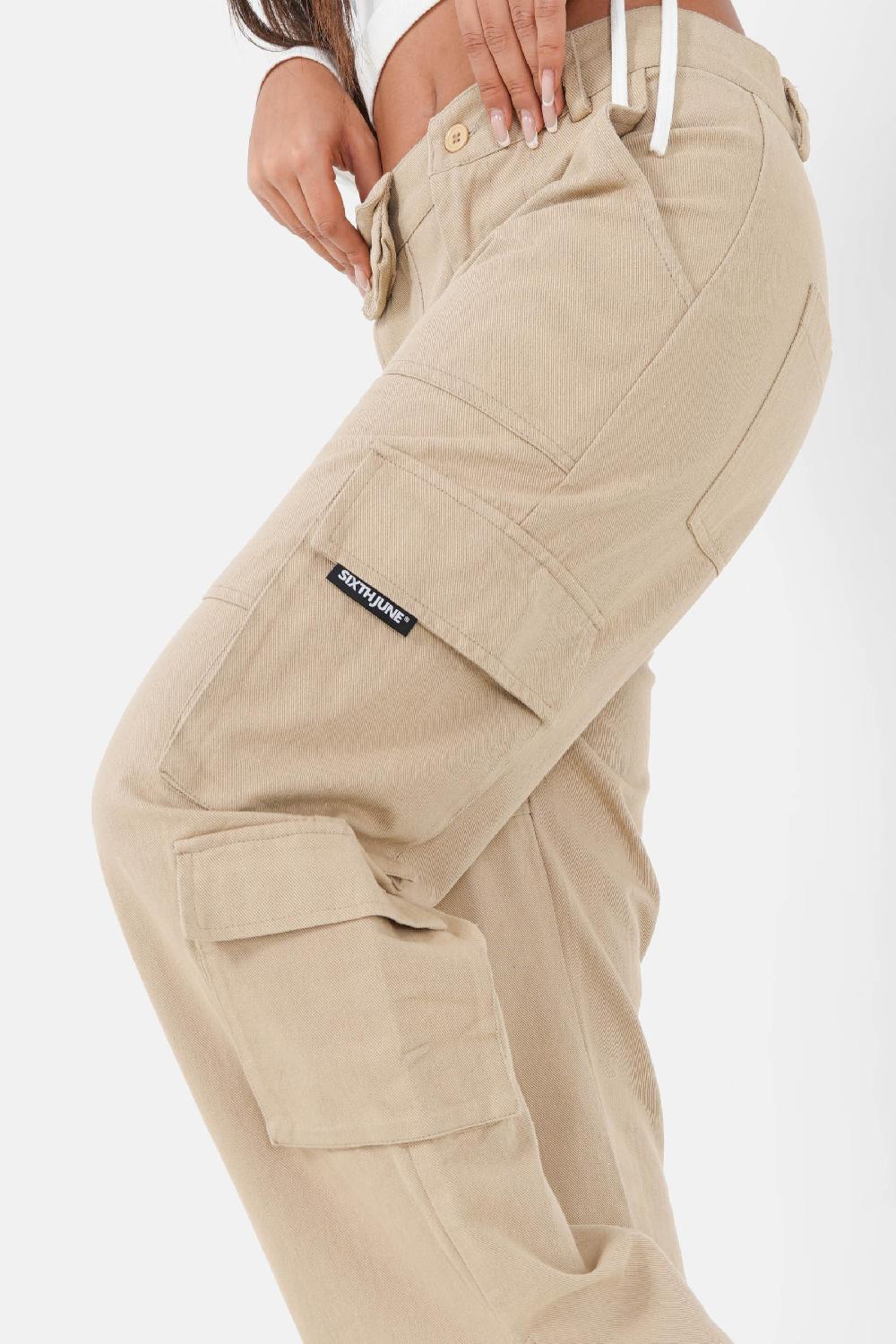 Sixth June Pantalon Poches Cargo Droit Beige