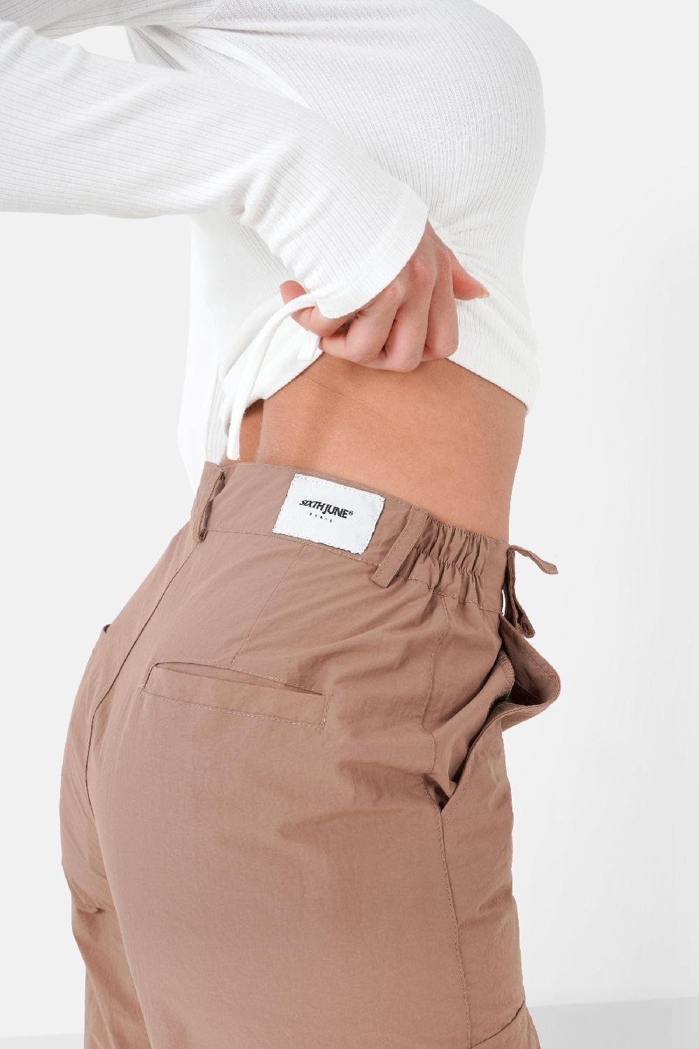 Sixth June Pantalon Poches Cargo Nylon Marron