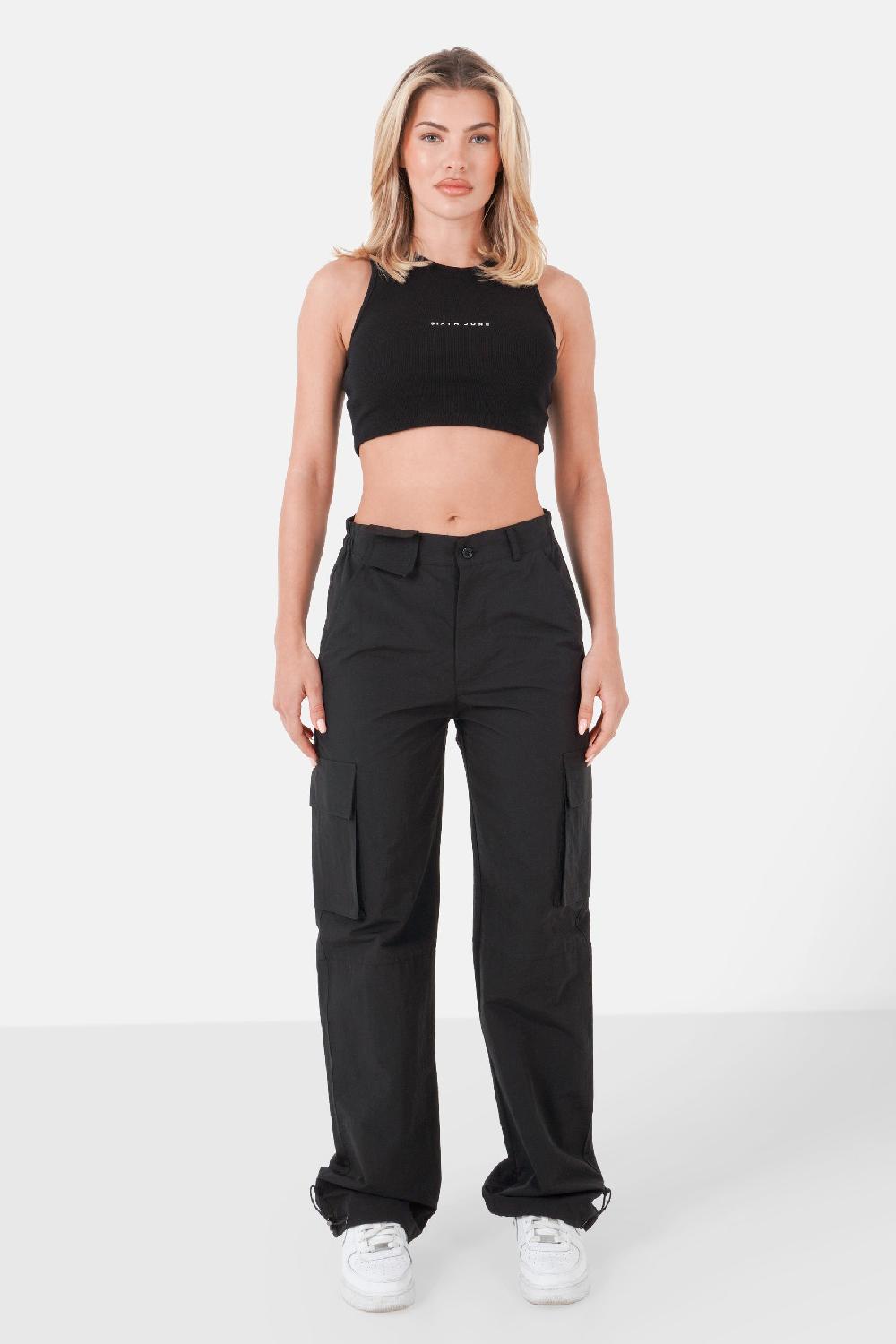 Sixth June Pantalon Poches Cargo Nylon Noir