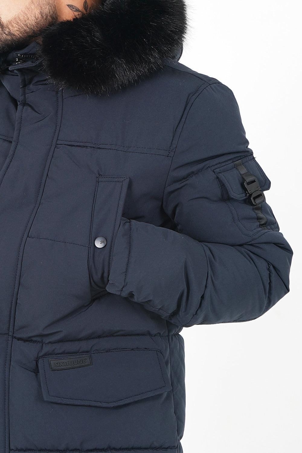 Sixth June Parka Fourrure Déperlante Bleu Foncé