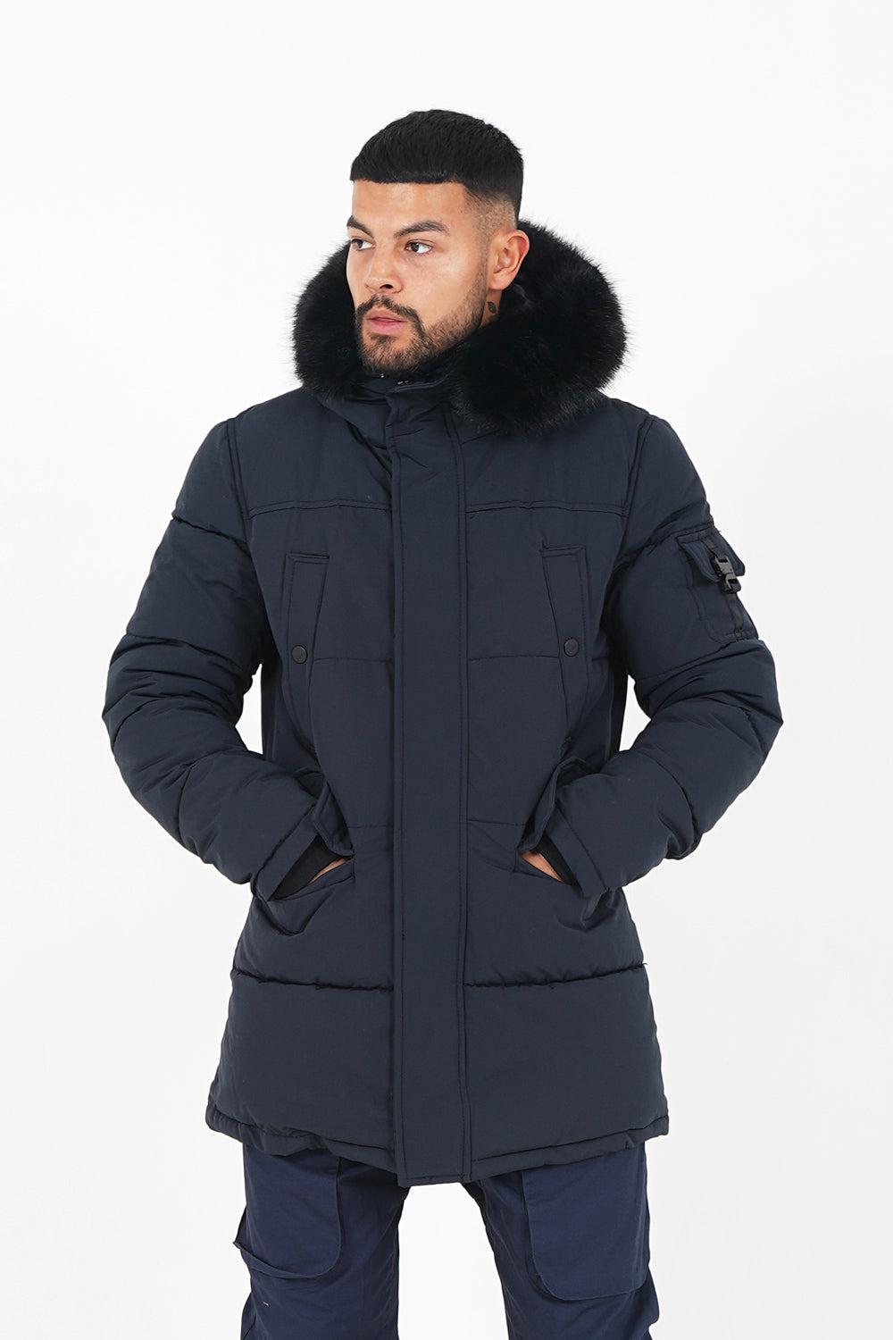 sixth june Parka fourrure déperlante Bleu foncé