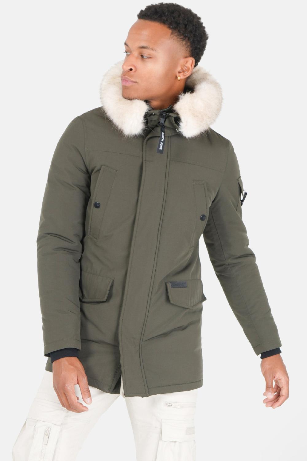 sixth june Parka fourrure déperlante Vert kaki