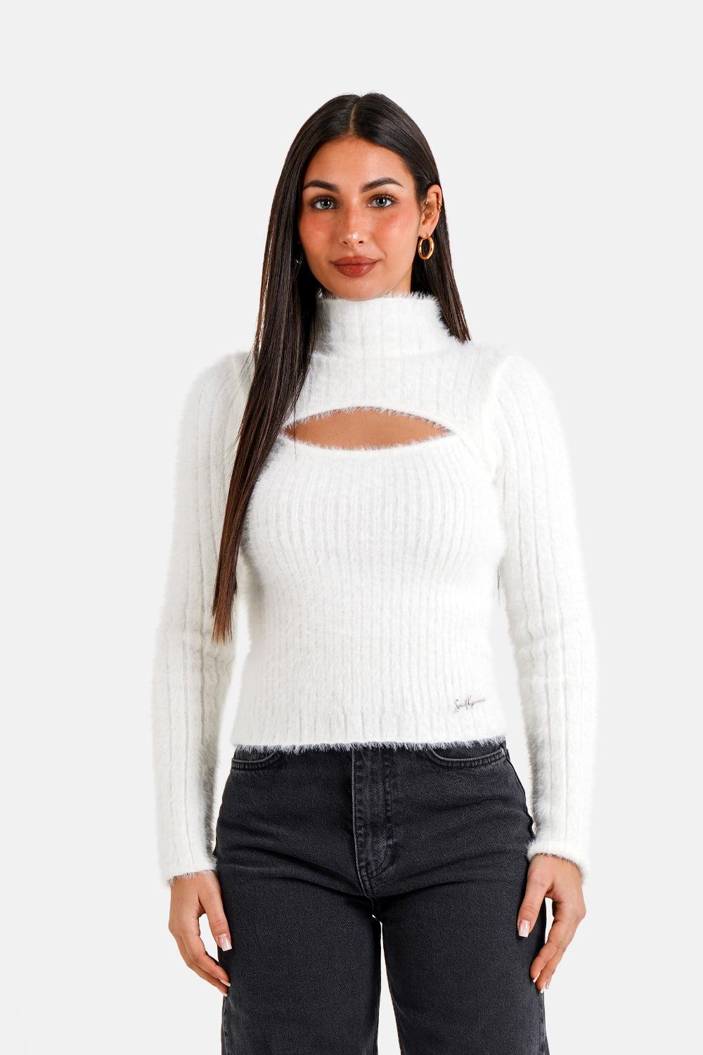 sixth june Pull hairy ouverture Blanc