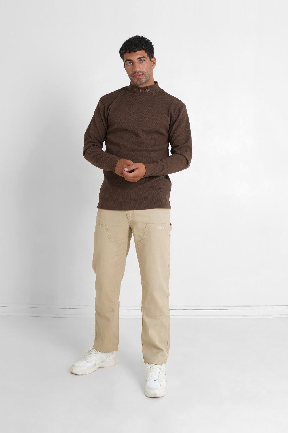 Sixth June Pull Maille Logo Brodé Marron