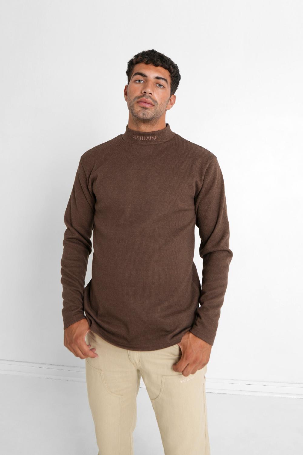 sixth june Pull maille logo brodé Marron