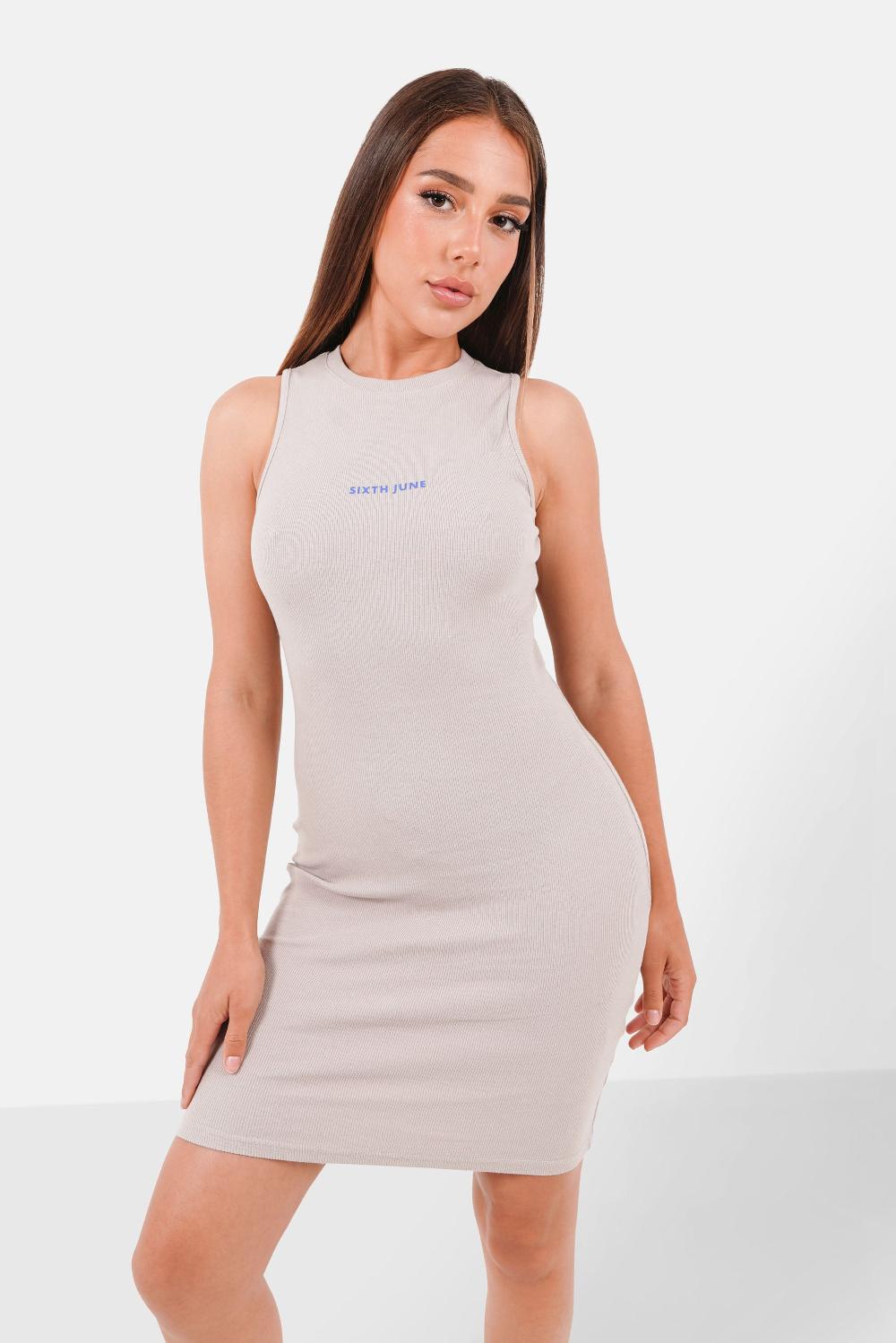 sixth june Robe côtelée moulante Beige
