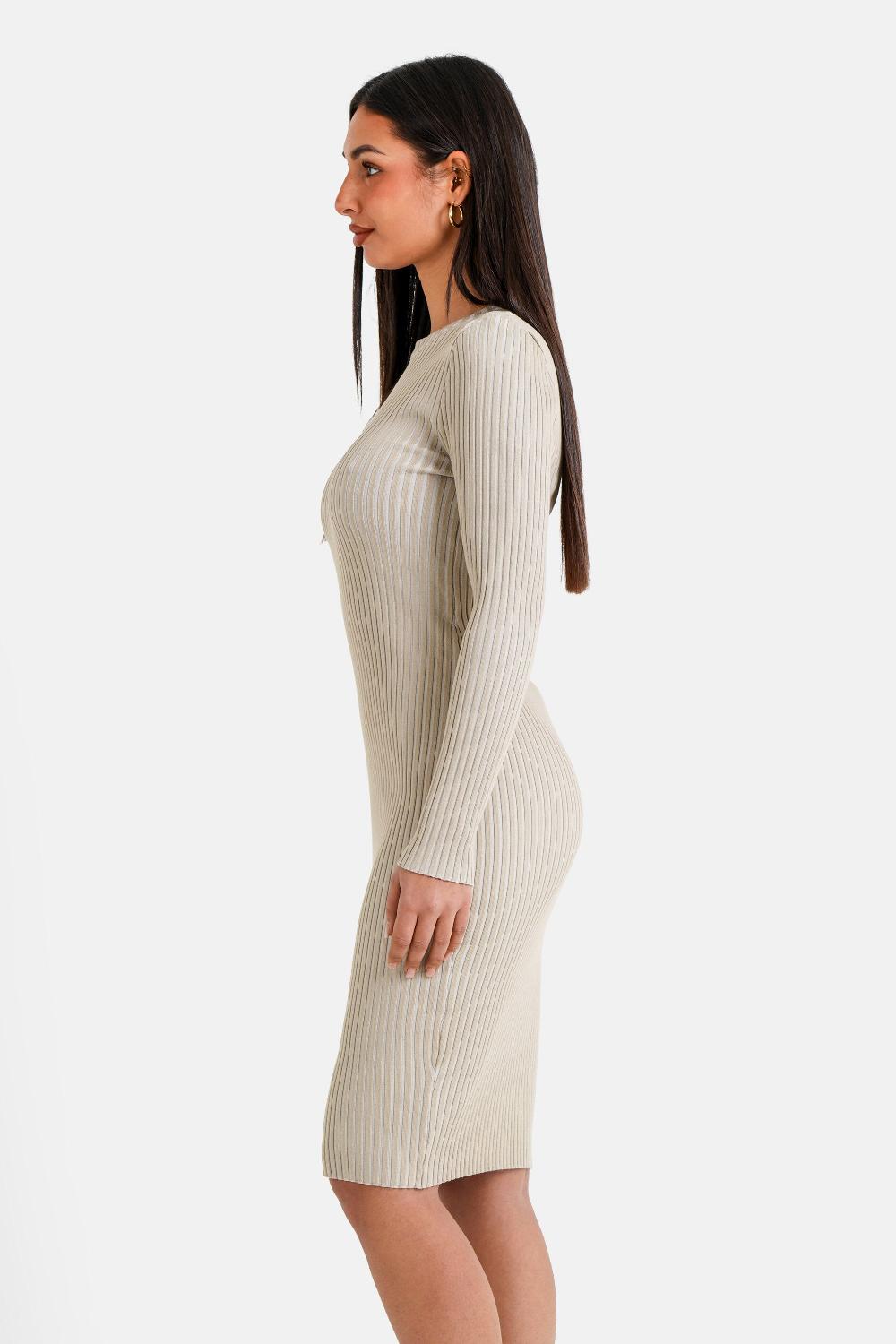 Sixth June Robe Tricot Bijou Bicolore Beige